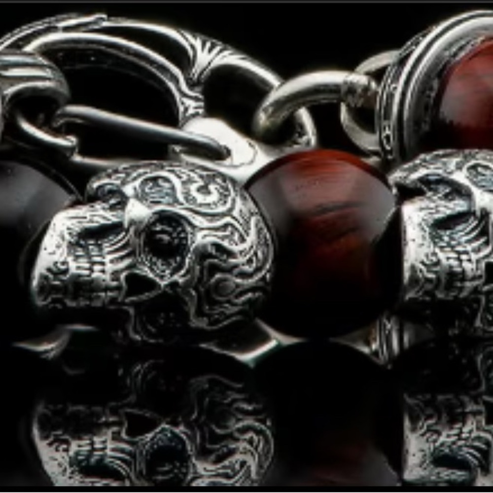 WILLIAM HENRY SCULPTED STERLING SILVER BRACELET RED TIGER EYE BEADS - Picture 3 of 15